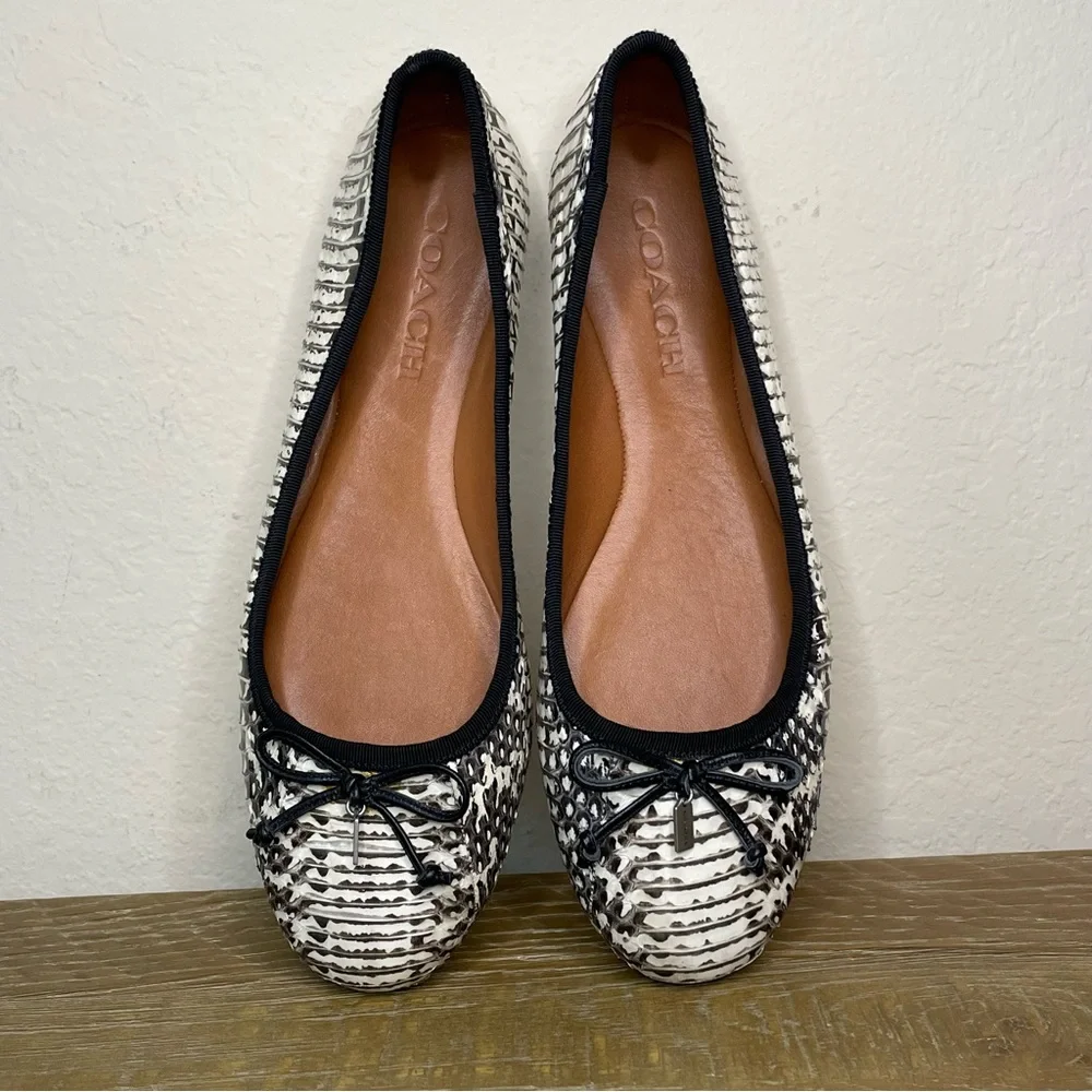 Coach Lola Ballet Black and White Snakeskin Flats Size 7